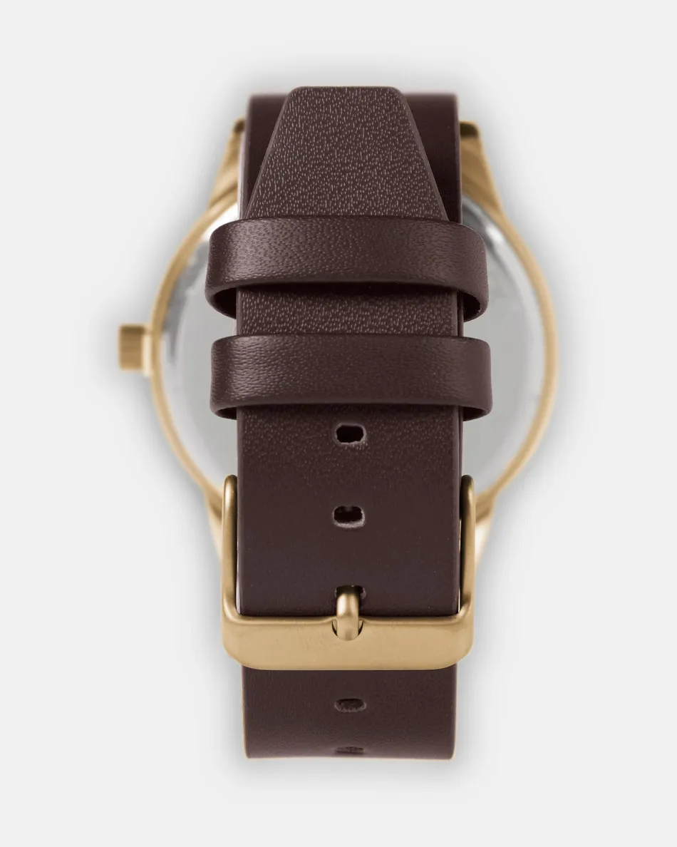 Spurs Mens Brown Leather and Gold Watch