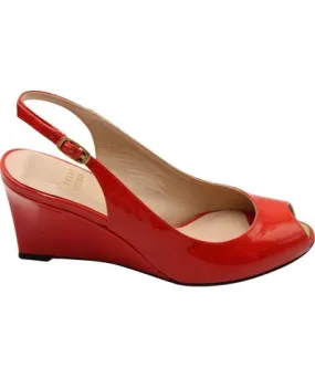 Stuart Weitzman Slingback Peep-Toe Wedge in Red Patent Leather