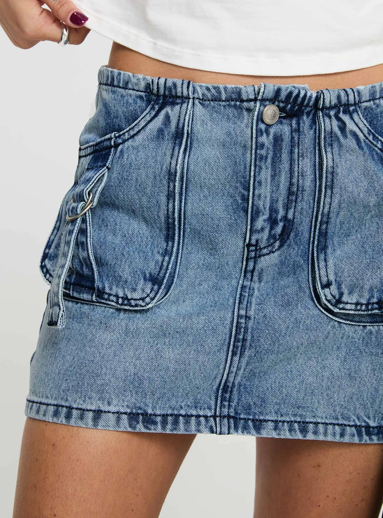 Take Time Denim Mini Skirt Mid Wash