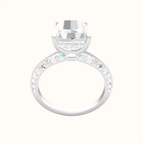 Tapered Knife Edge Double Row Pave Engagement Ring With Low Set Pave  Hidden Halo Head