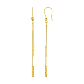 Textured Bar Long Drop Earrings in 14k Yellow Gold-rx40646