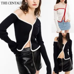 THE CENTAUR  |Street Style Bi-color Long Sleeves Plain Cardigans