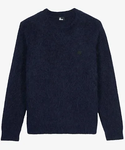 The Kooples Mens Navy Brand-appliqué oversized-fit stretch mohair-blend jumper