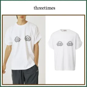 threetimes  |Unisex Street Style Plain Cotton Short Sleeves Logo T-Shirts