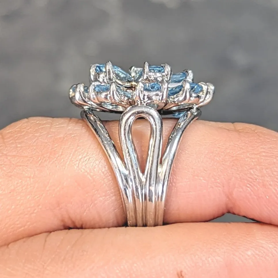 Tiffany & Co. 1960s 5.71 CTW Aquamarine Diamond Platinum Flower Vintage Cocktail Ring