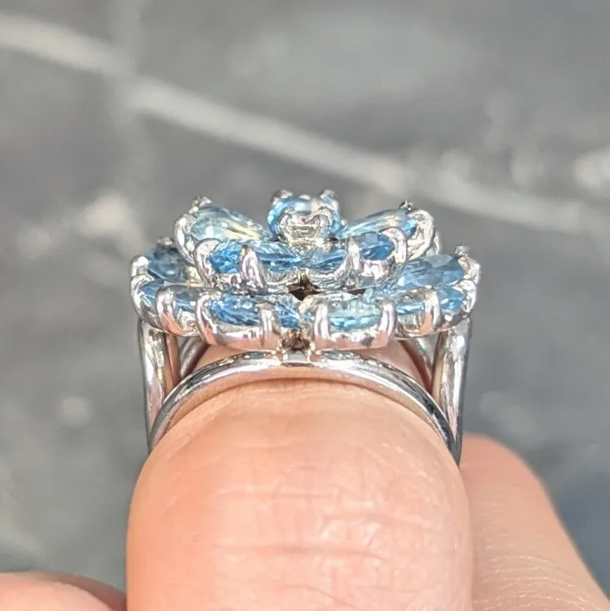 Tiffany & Co. 1960s 5.71 CTW Aquamarine Diamond Platinum Flower Vintage Cocktail Ring