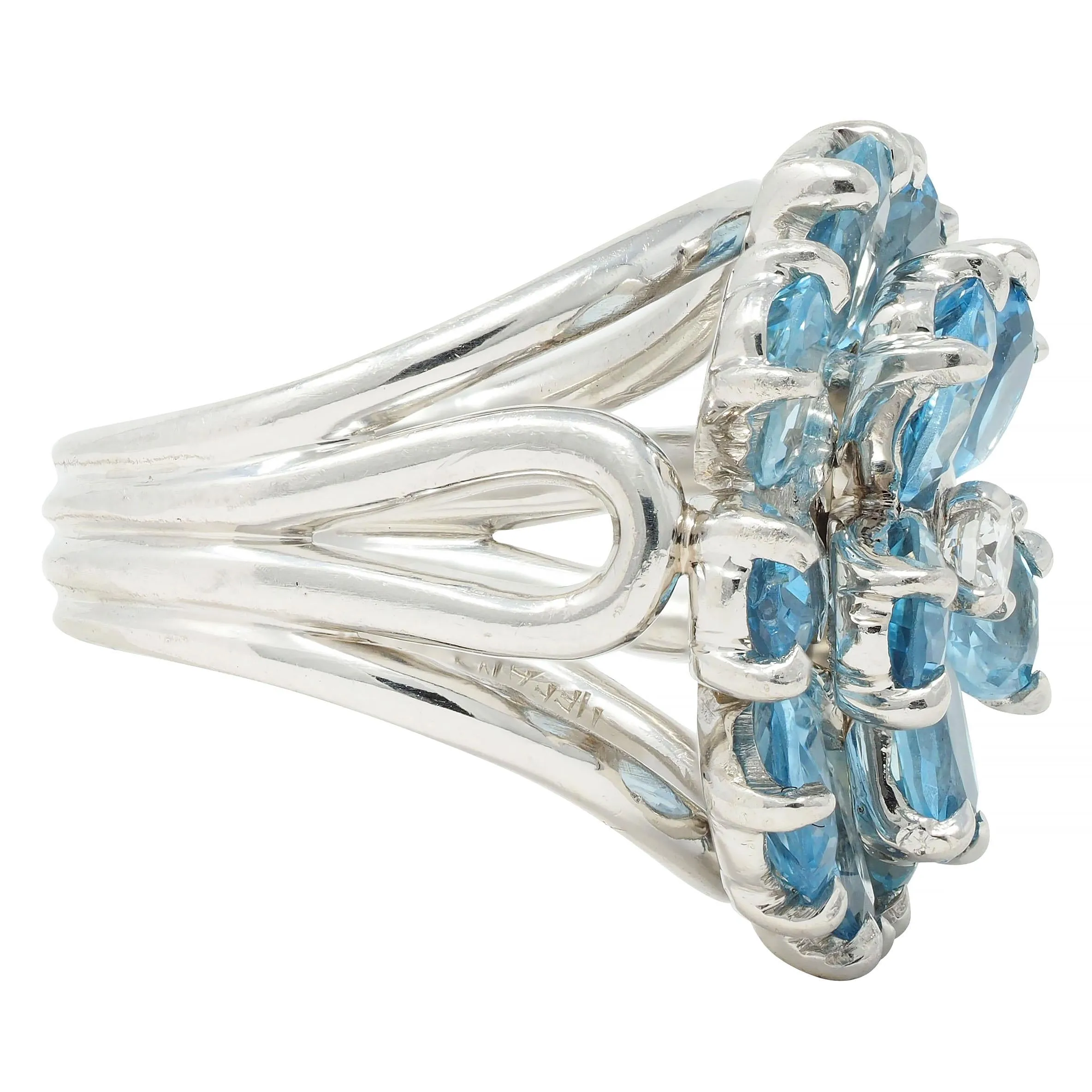 Tiffany & Co. 1960s 5.71 CTW Aquamarine Diamond Platinum Flower Vintage Cocktail Ring