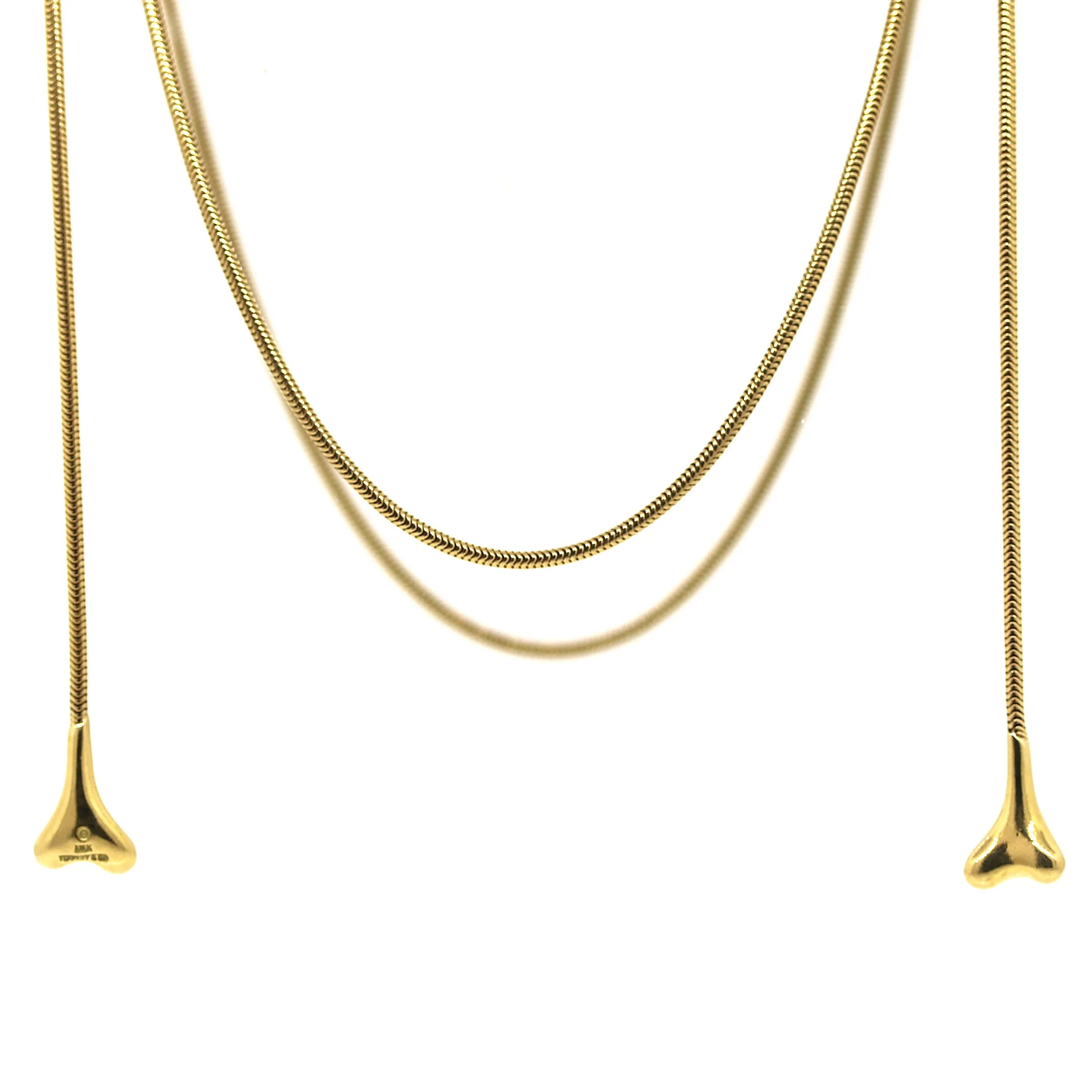 Tiffany and Co. Vintage Bone End Long Lariat Necklace in 18k Yellow Gold