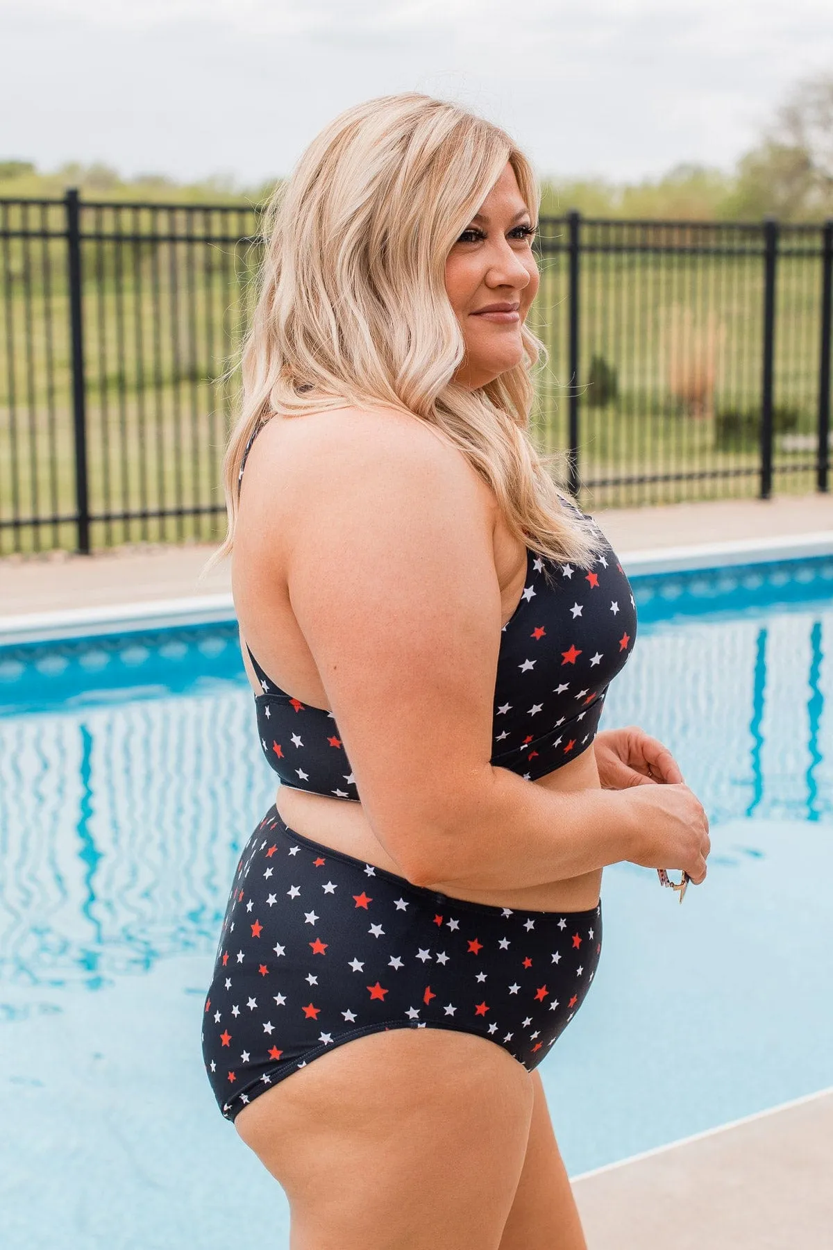 Tropical Breeze Braided Swim Top- Navy Star