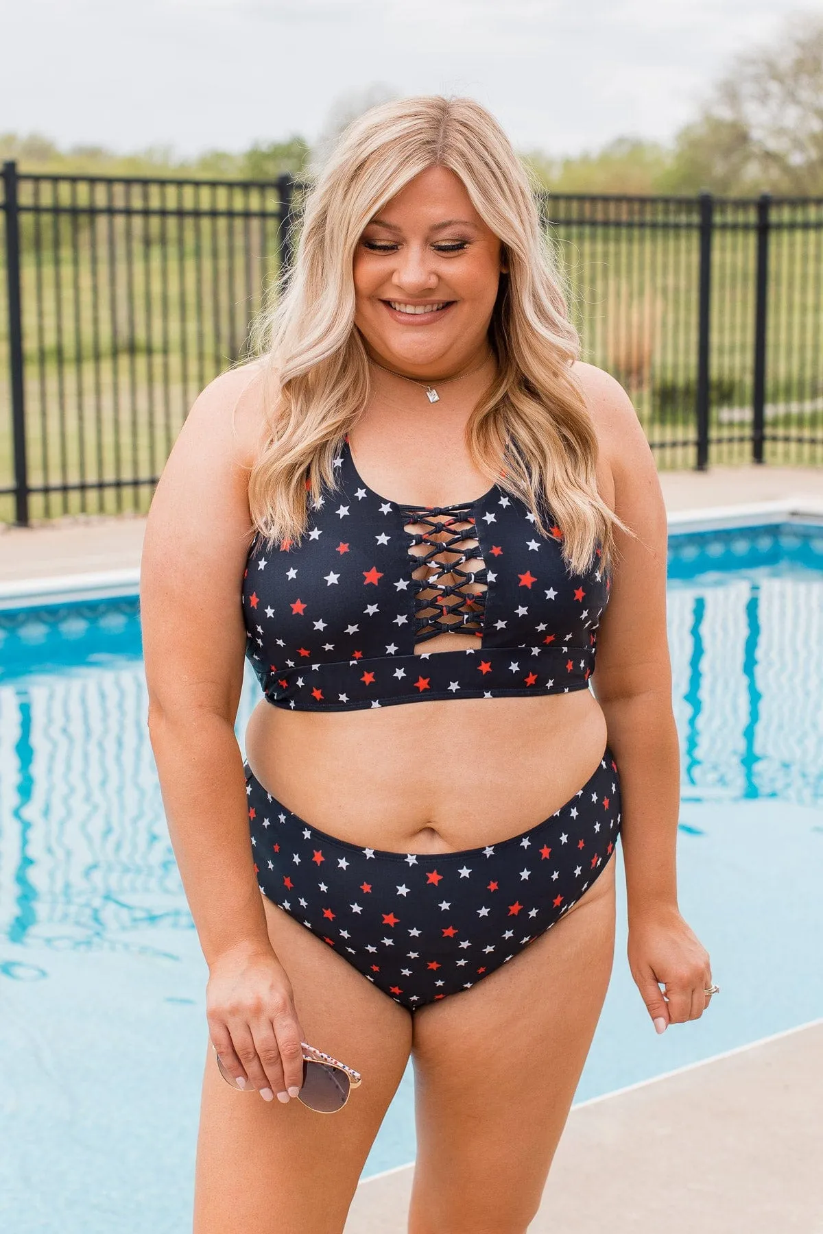 Tropical Breeze Braided Swim Top- Navy Star