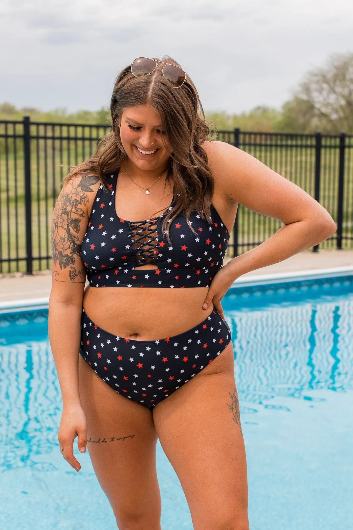 Tropical Breeze Braided Swim Top- Navy Star