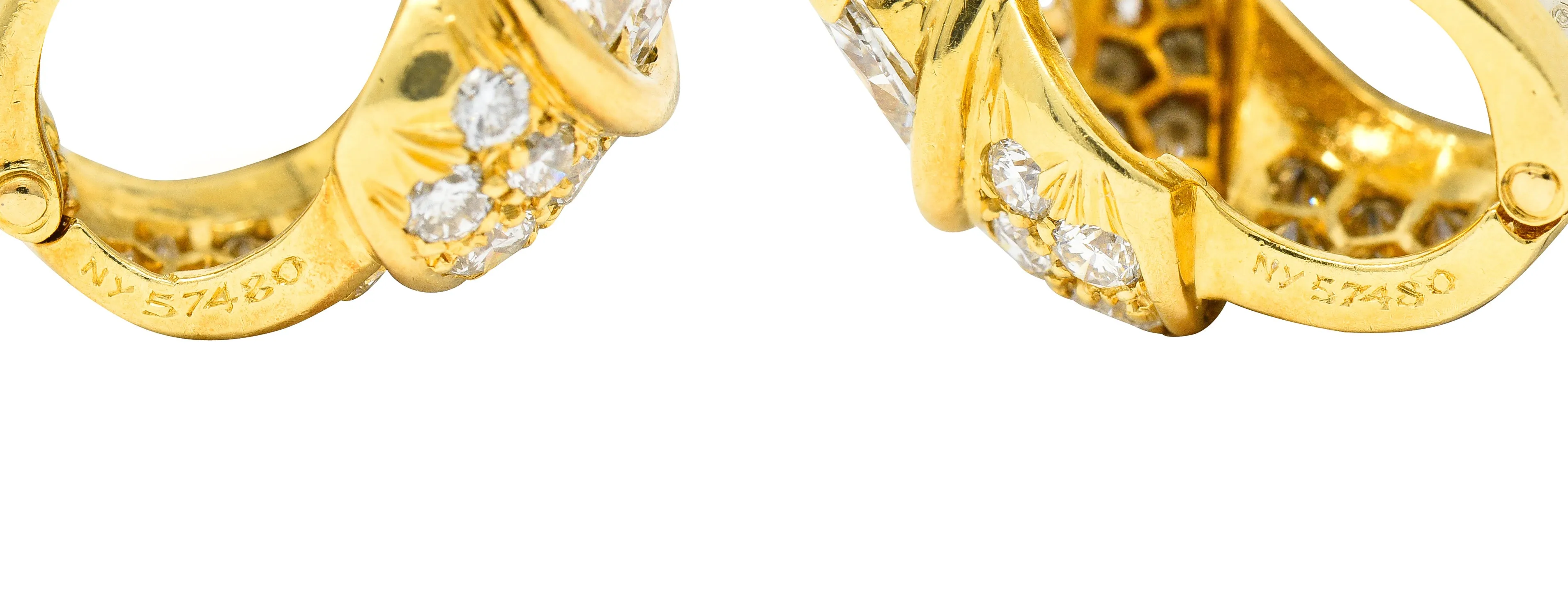 Van Cleef & Arpels French 5.26 CTW Marquise Cut Diamond 18 Karat Yellow Gold Toundra Bouquet Vintage J-Hoop Earrings