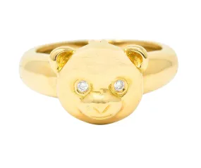 Van Cleef & Arpels French Diamond 18 Karat Yellow Gold Vintage Teddy Bear Convertible Pendant To Band Ring