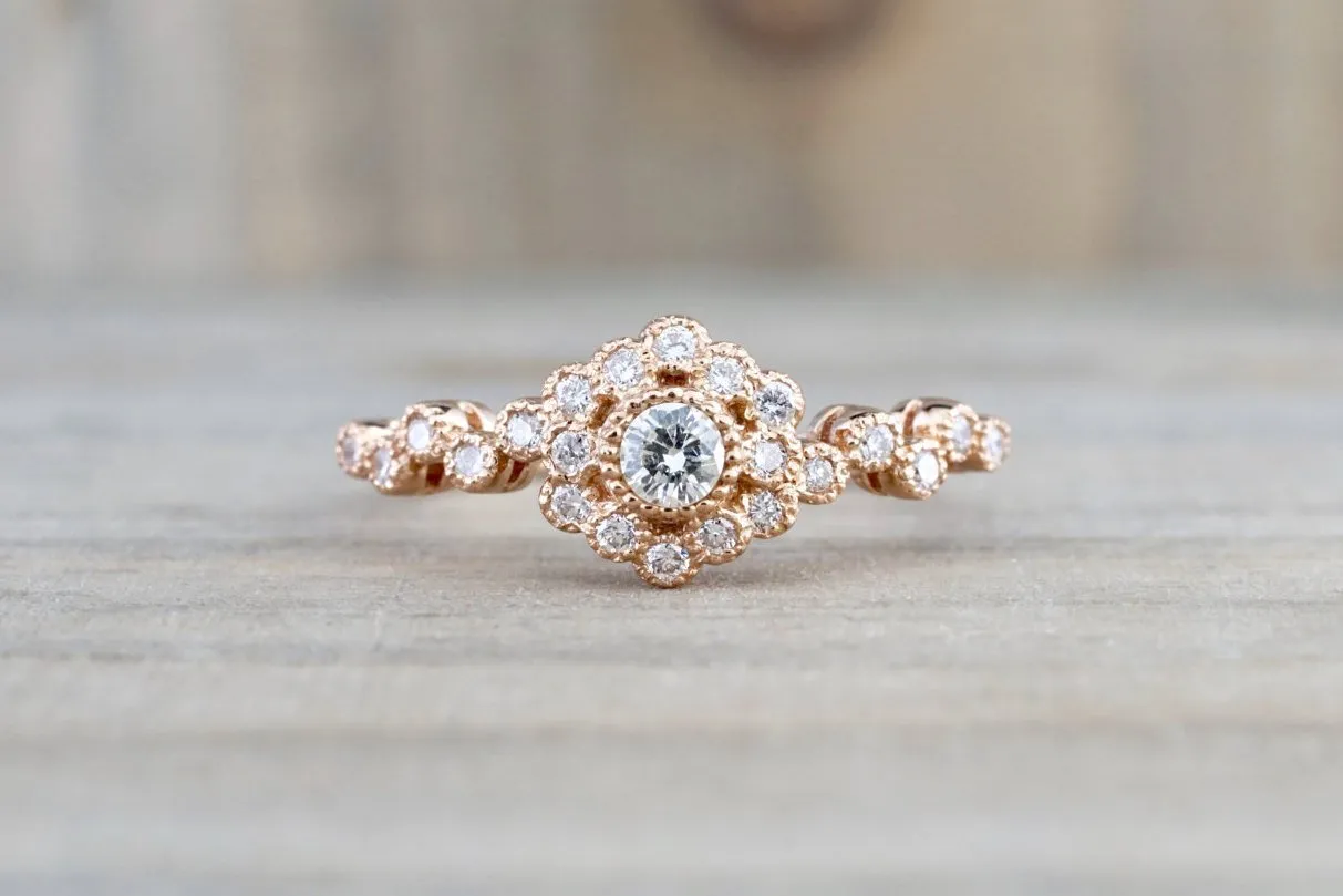 Vermont 14K Rose Gold Classic Diamond Engagement Wedding Promise Vintage Classic Cute Ring Band Arch Shaped