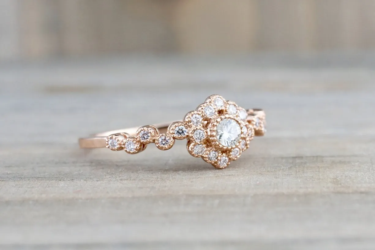 Vermont 14K Rose Gold Classic Diamond Engagement Wedding Promise Vintage Classic Cute Ring Band Arch Shaped