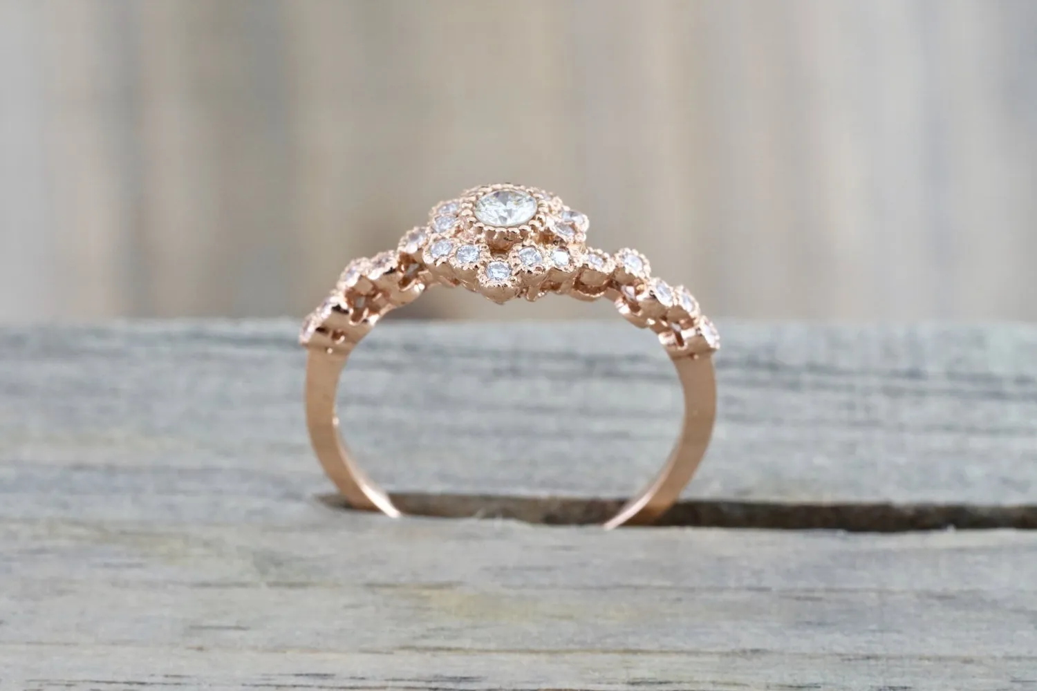 Vermont 14K Rose Gold Classic Diamond Engagement Wedding Promise Vintage Classic Cute Ring Band Arch Shaped