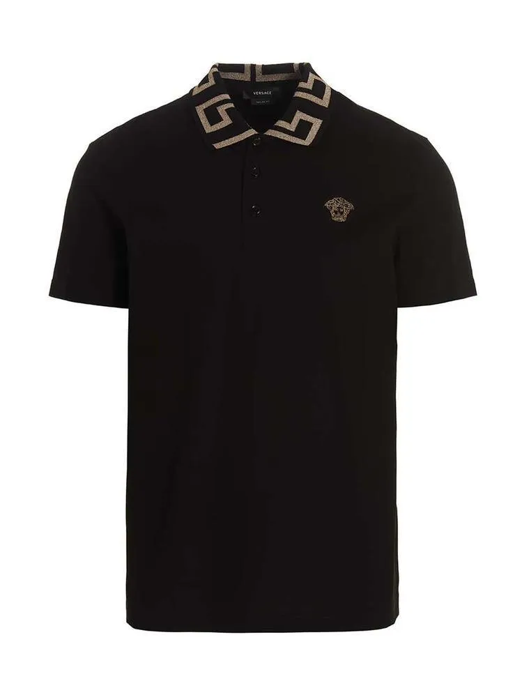 VERSACE  |Monogram Cotton Short Sleeves Logo Luxury Polos