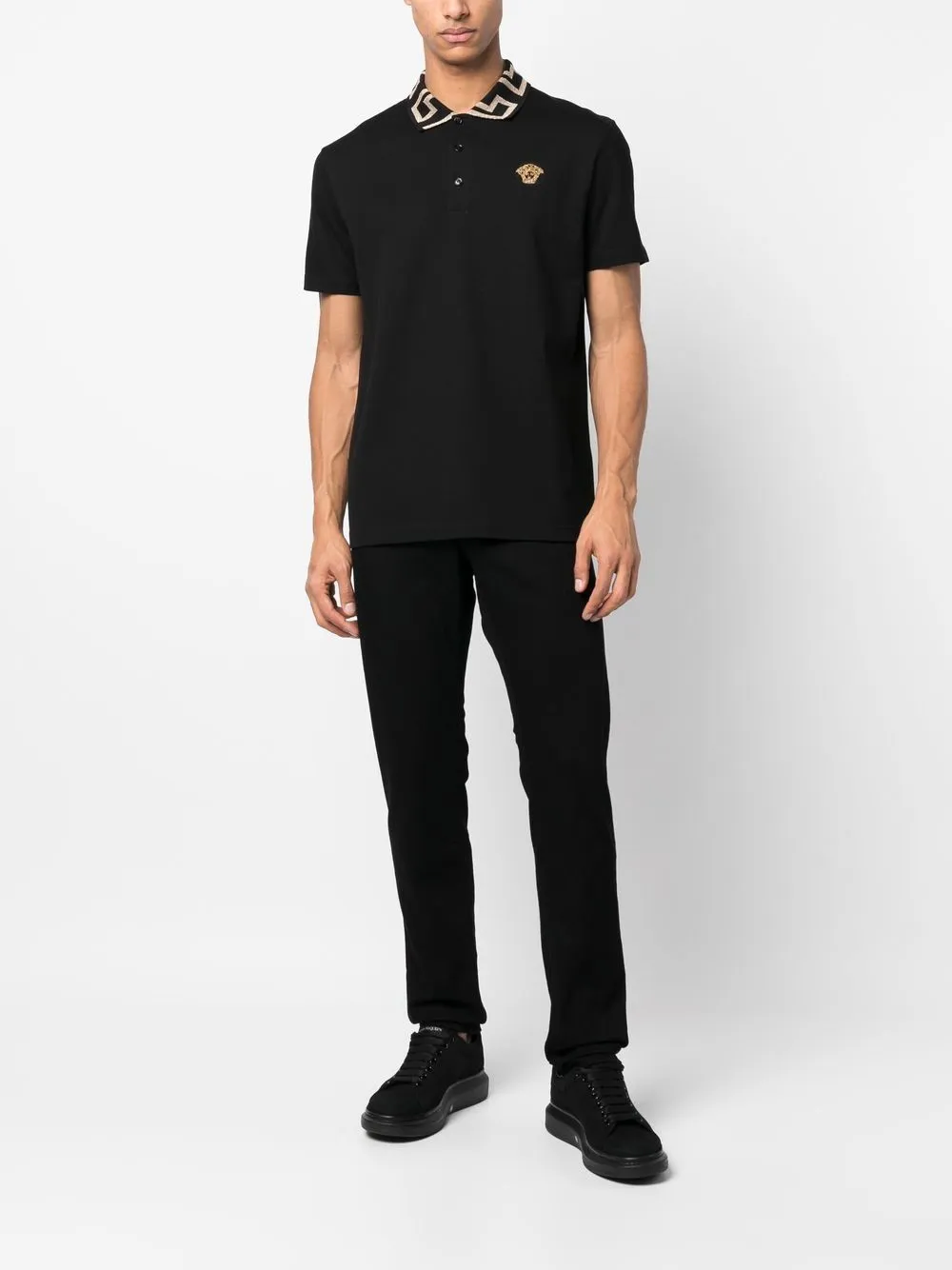 VERSACE  |Monogram Cotton Short Sleeves Logo Luxury Polos