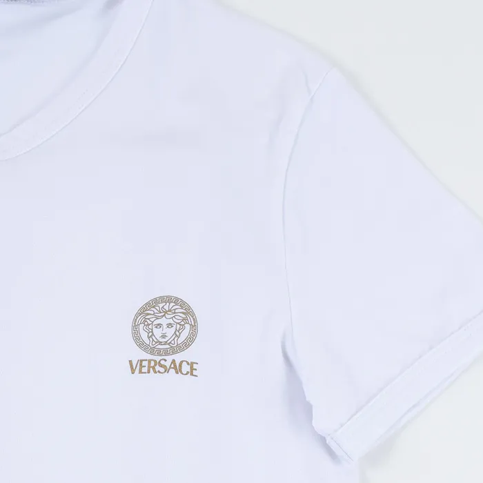 VERSACE  |V-Neck Plain Cotton Short Sleeves Logo Luxury