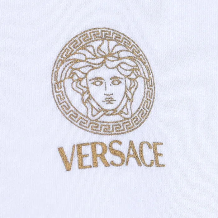 VERSACE  |V-Neck Plain Cotton Short Sleeves Logo Luxury