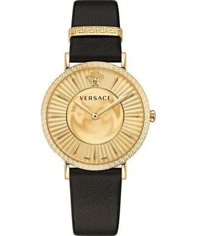 Versace Women's Swiss Black Leather Strap Watch 38mm