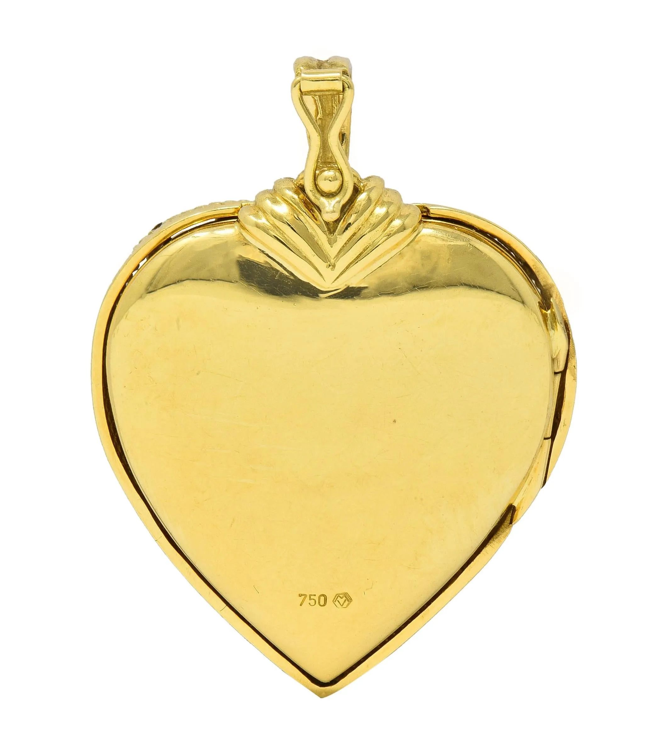 Victor Mayer Diamond Enamel 18 Karat Yellow Gold Vintage Heart Locket Pendant