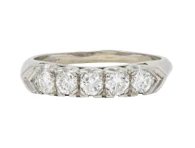 Vintage 0.55 CTW Round Brilliant Cut Diamond 14 Karat White Gold Fishtail Wedding Band Ring