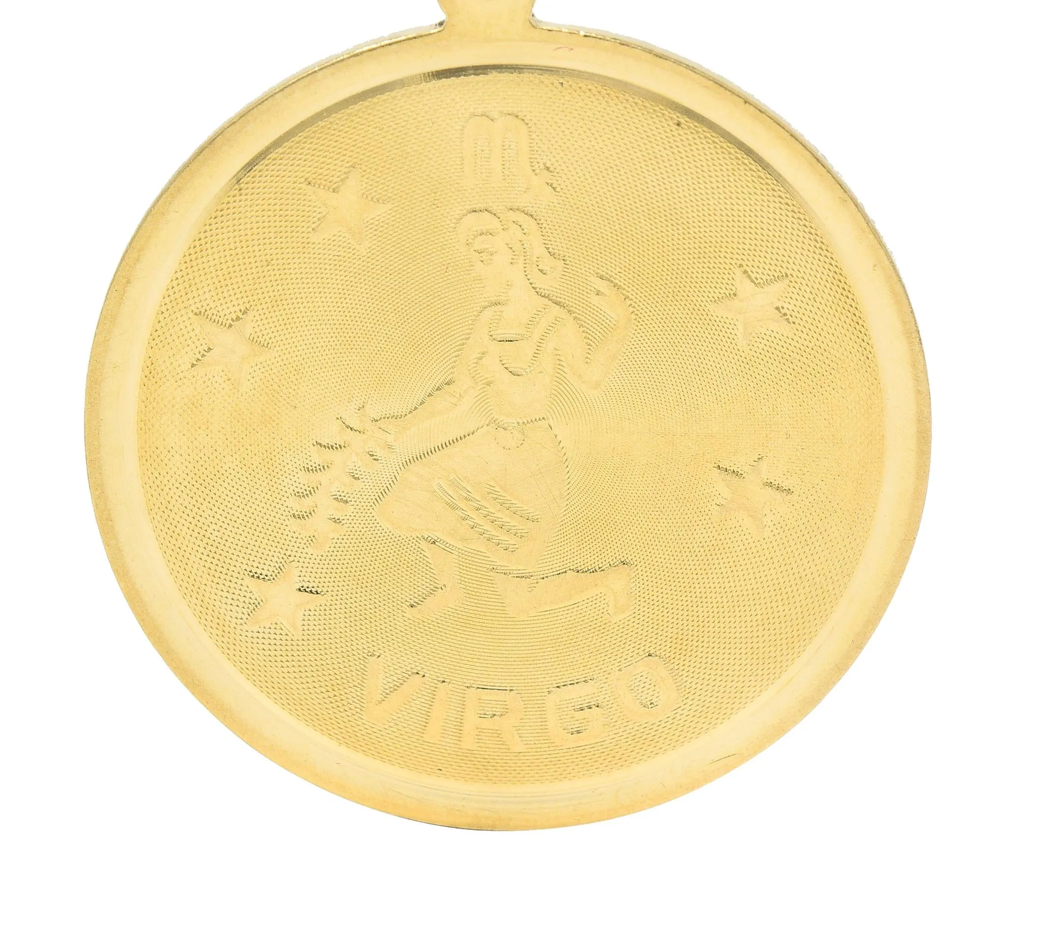 Vintage 14 Karat Yellow Gold Virgo Zodiac Medallion Pendant Charm