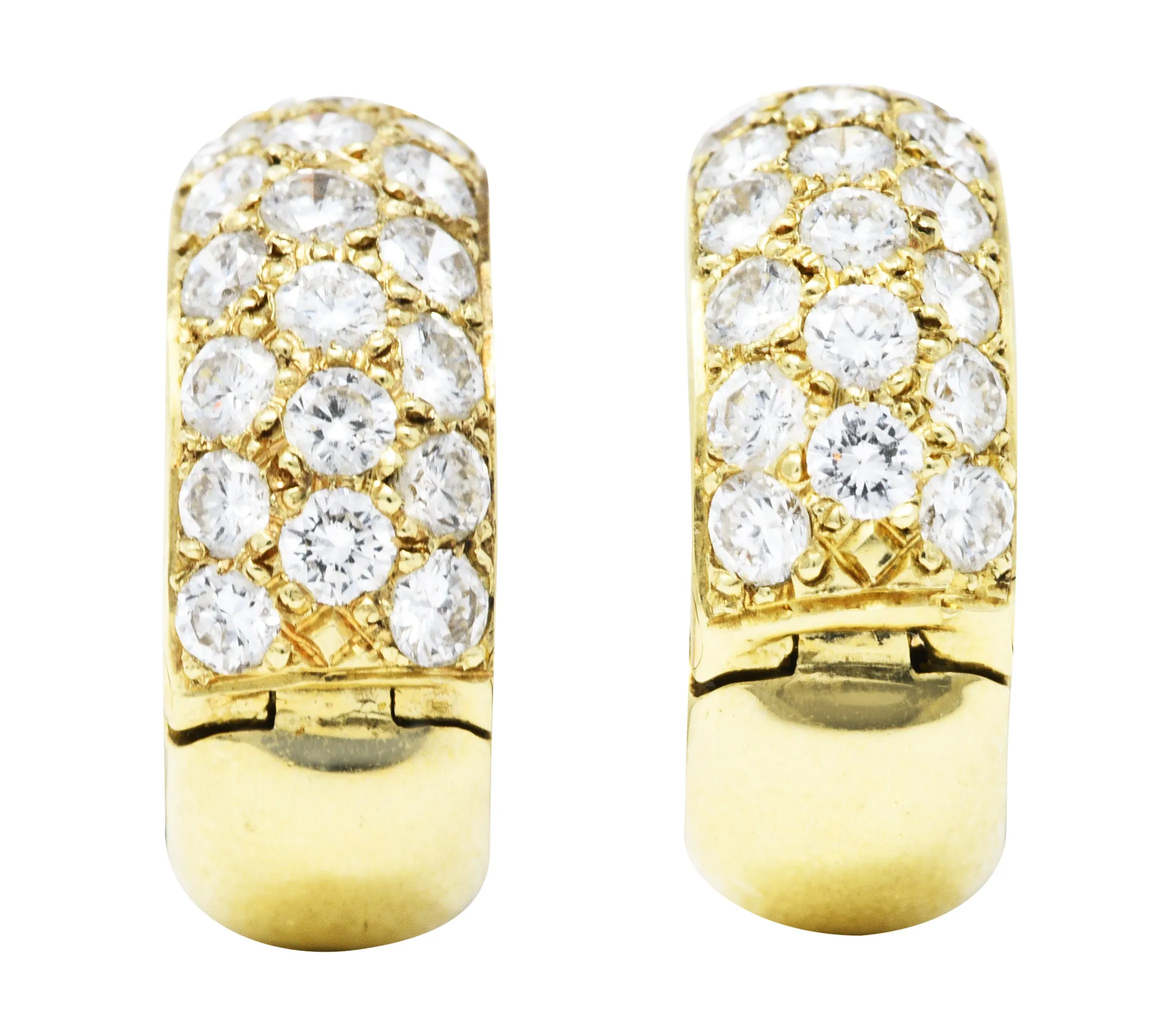 Vintage 1.50 CTW Pave Diamond 14 Karat Gold 11 MM Huggie Earrings