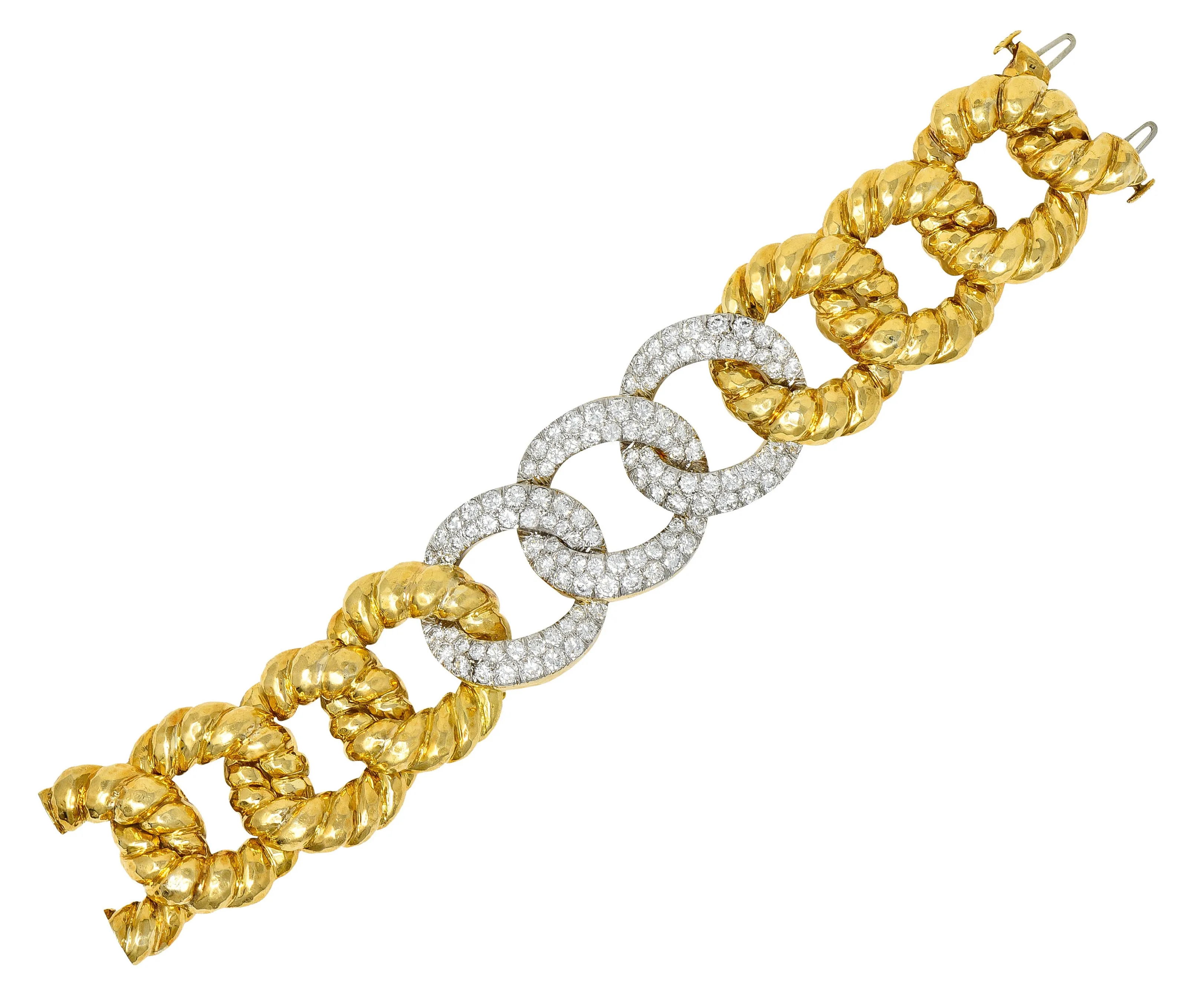 Vintage 15.75 CTW Diamond 18 Karat Two-Tone Gold Link Bracelet