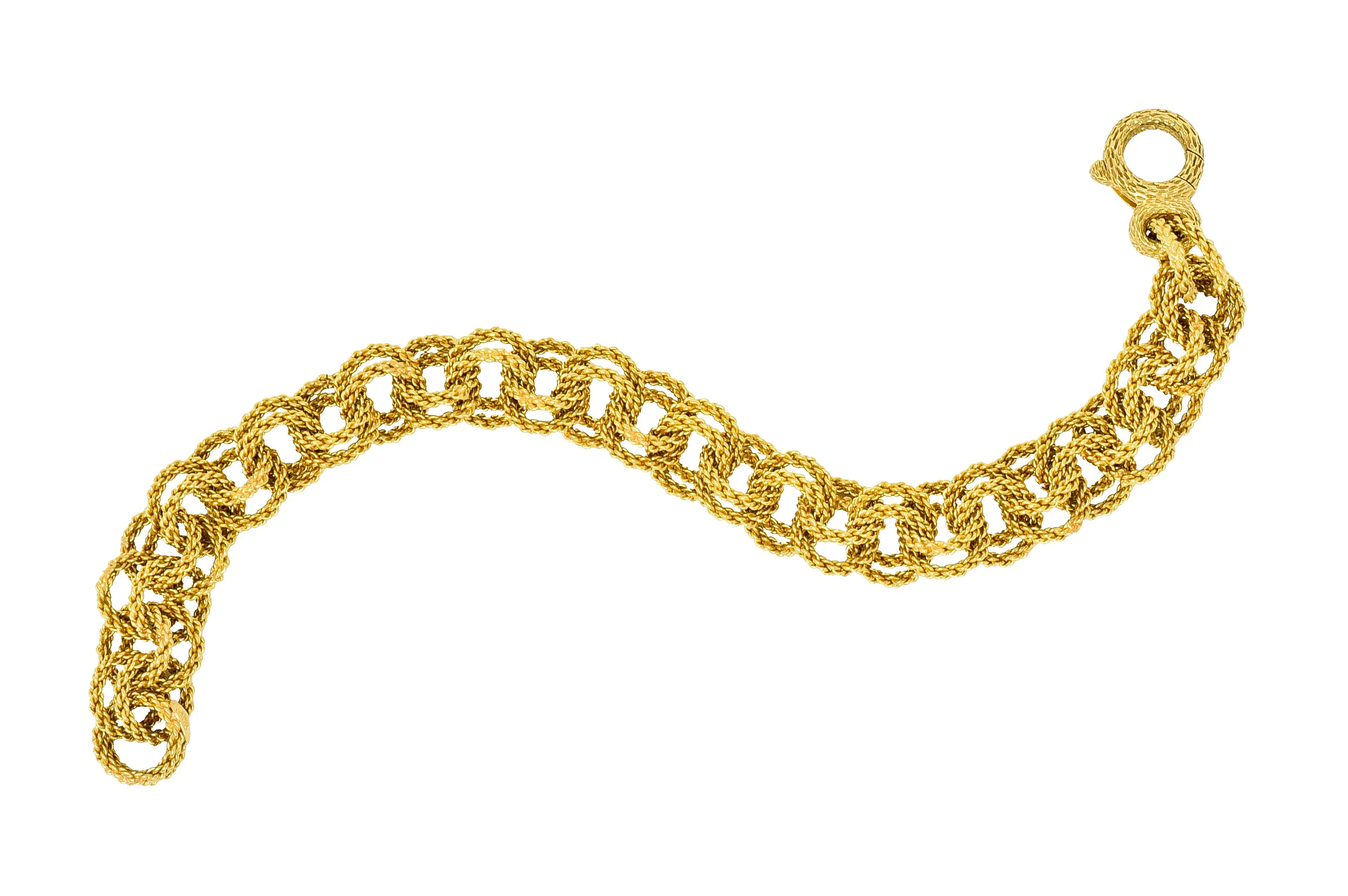 Vintage 18 Karat Yellow Gold Twisted Rope Double Rolo Link Bracelet