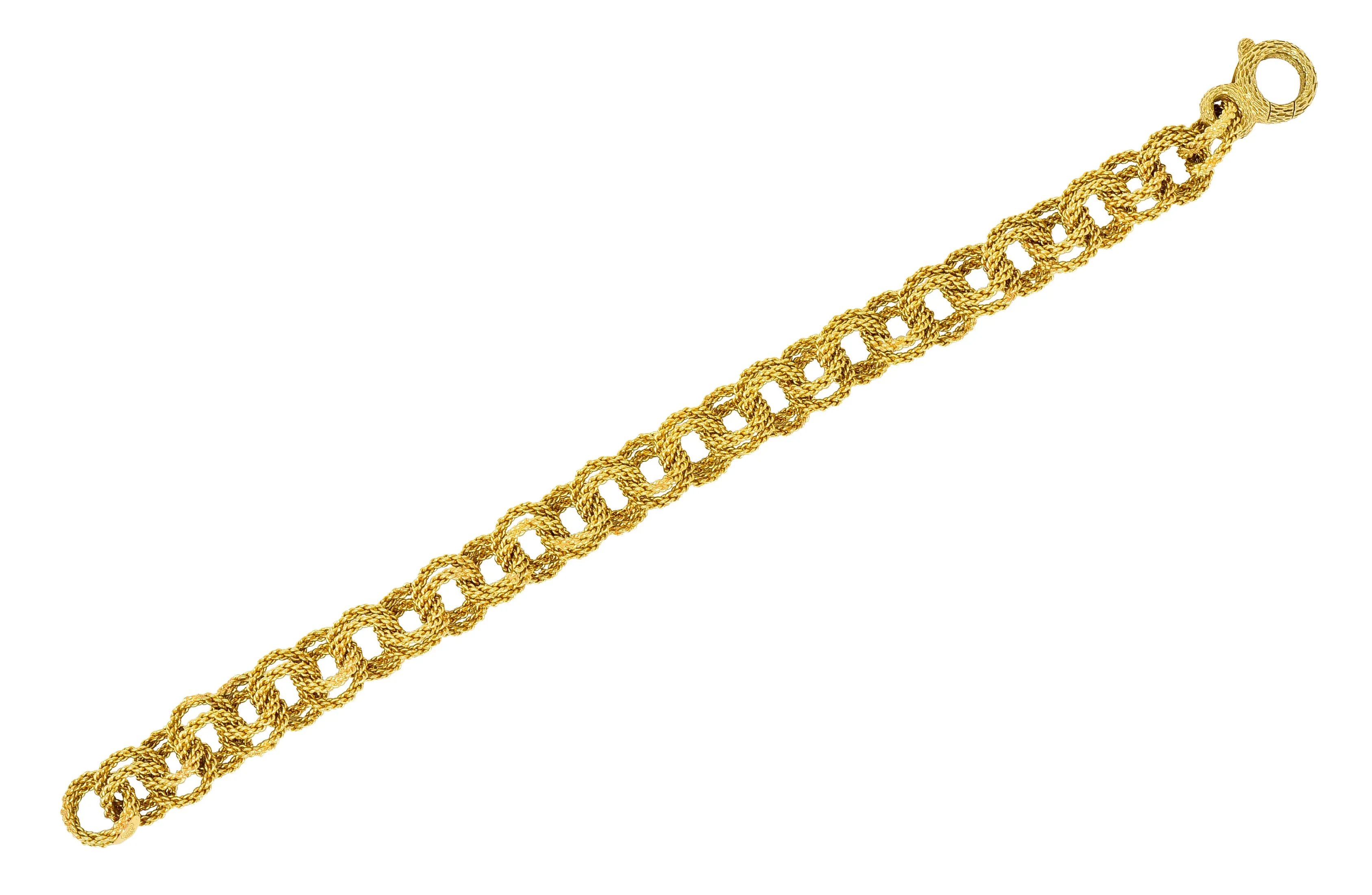 Vintage 18 Karat Yellow Gold Twisted Rope Double Rolo Link Bracelet