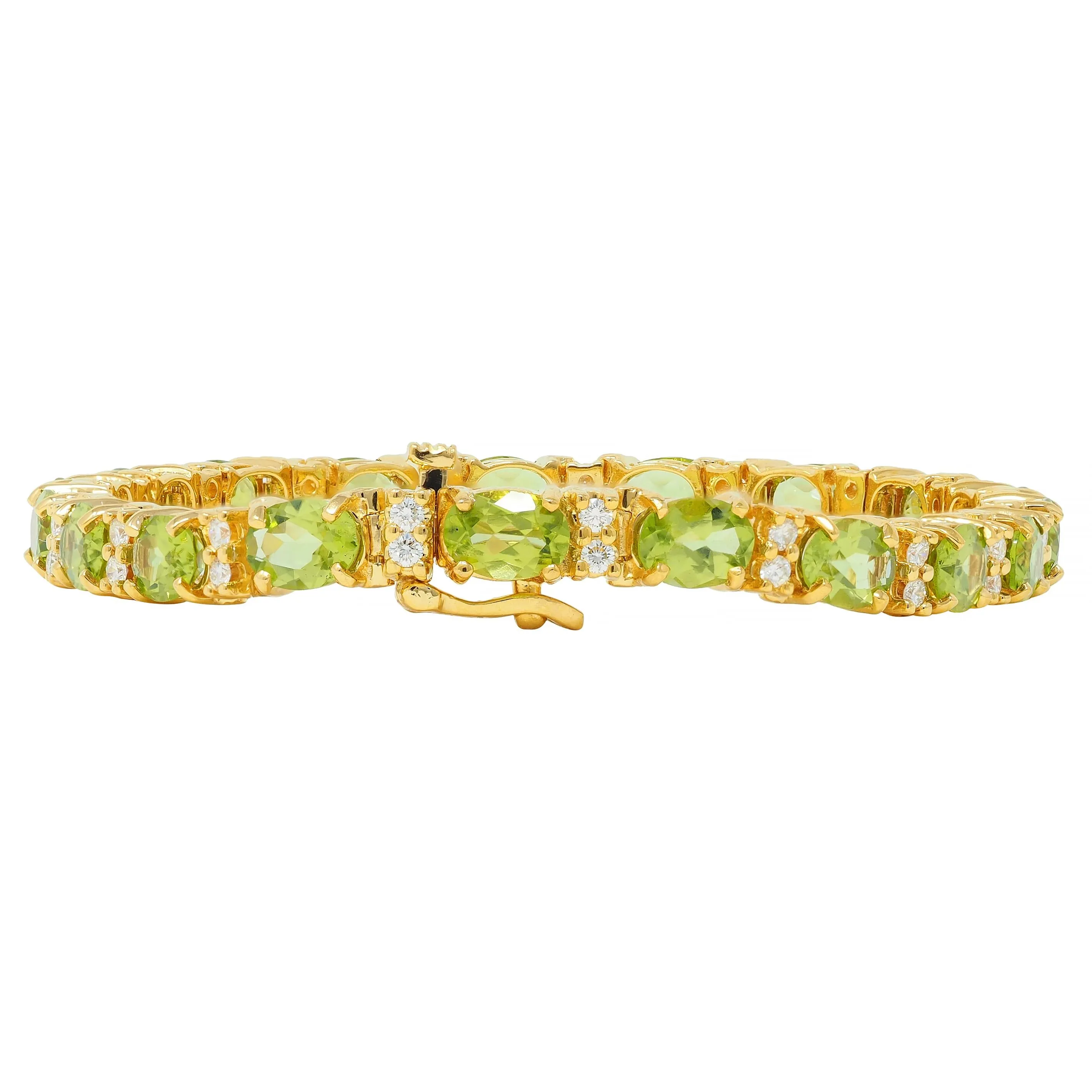 Vintage 20.14 CTW Oval Cut Peridot Diamond 18 Karat Yellow Gold Line Bracelet