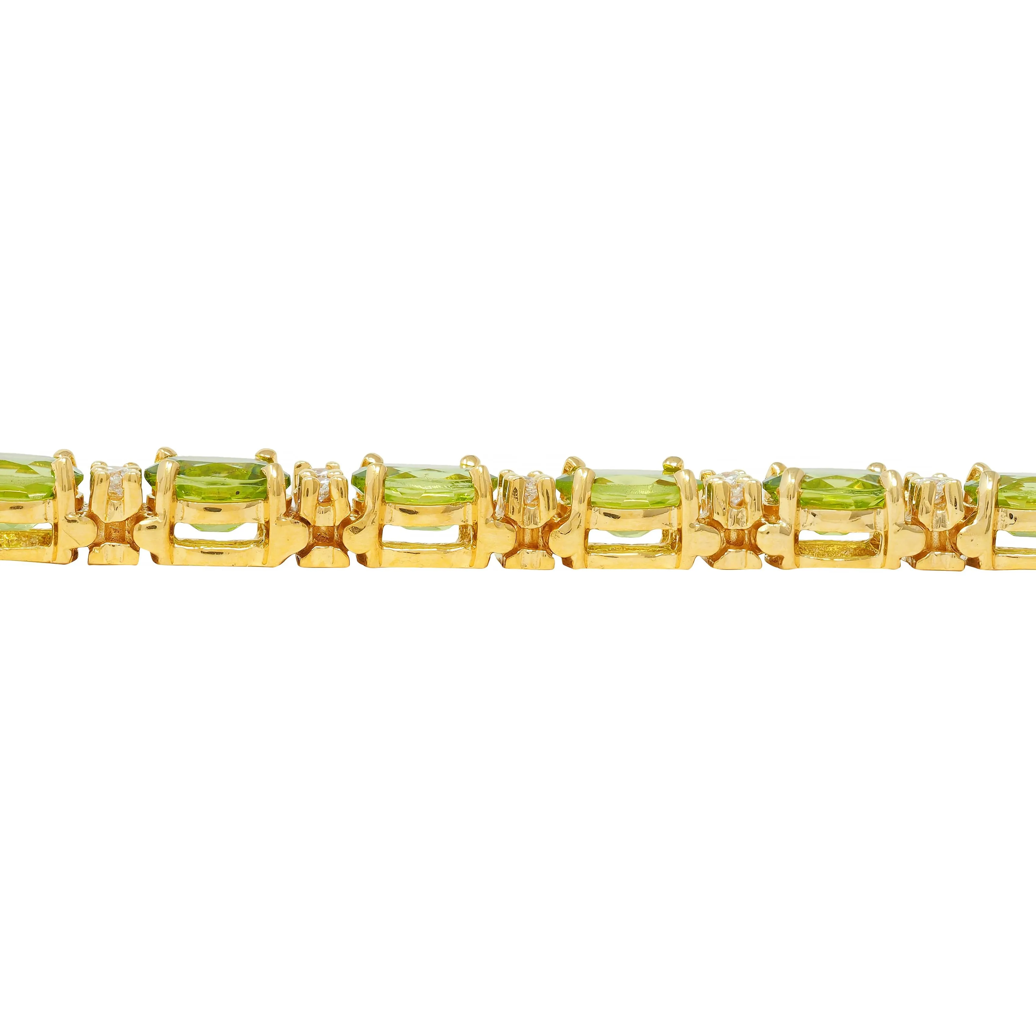 Vintage 20.14 CTW Oval Cut Peridot Diamond 18 Karat Yellow Gold Line Bracelet