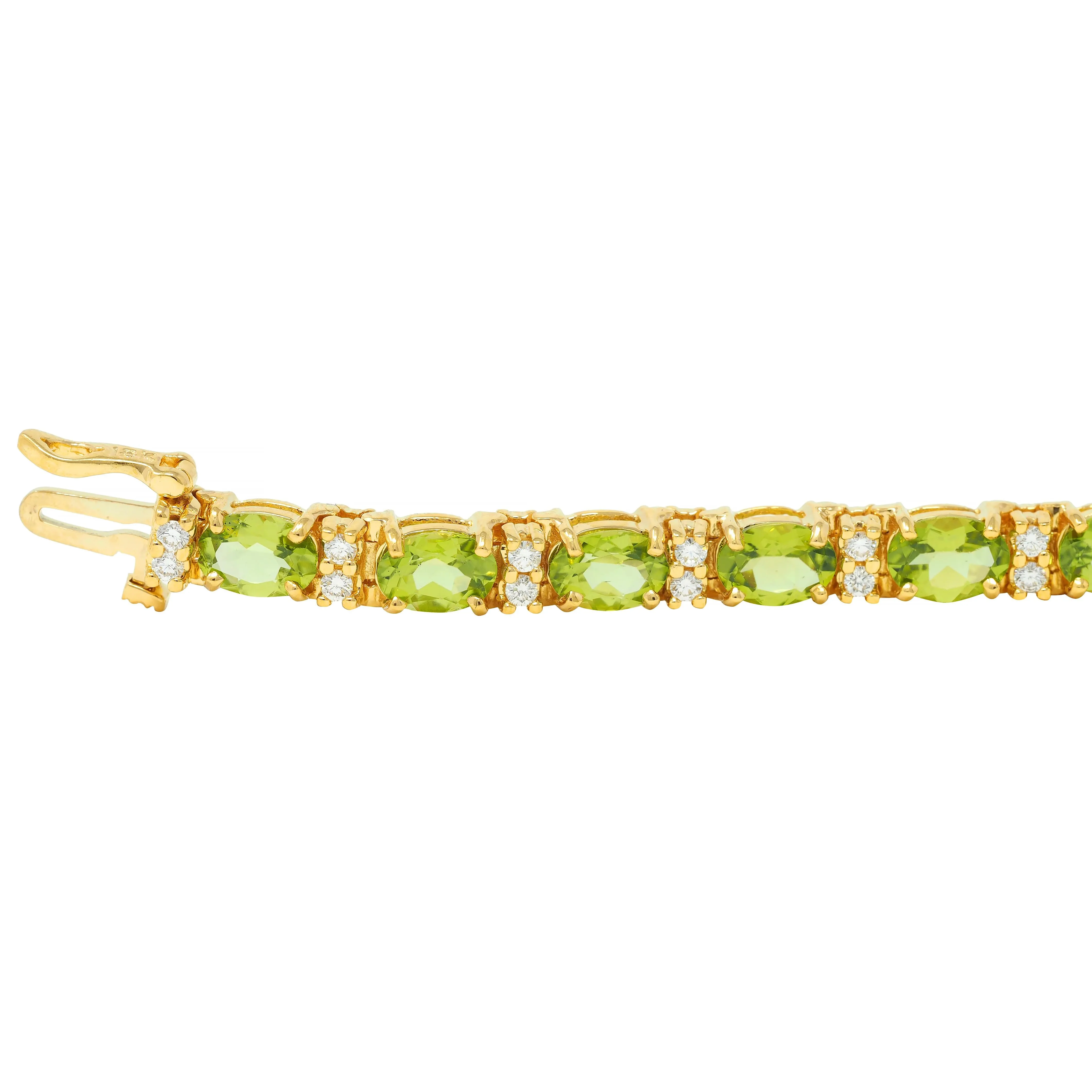 Vintage 20.14 CTW Oval Cut Peridot Diamond 18 Karat Yellow Gold Line Bracelet