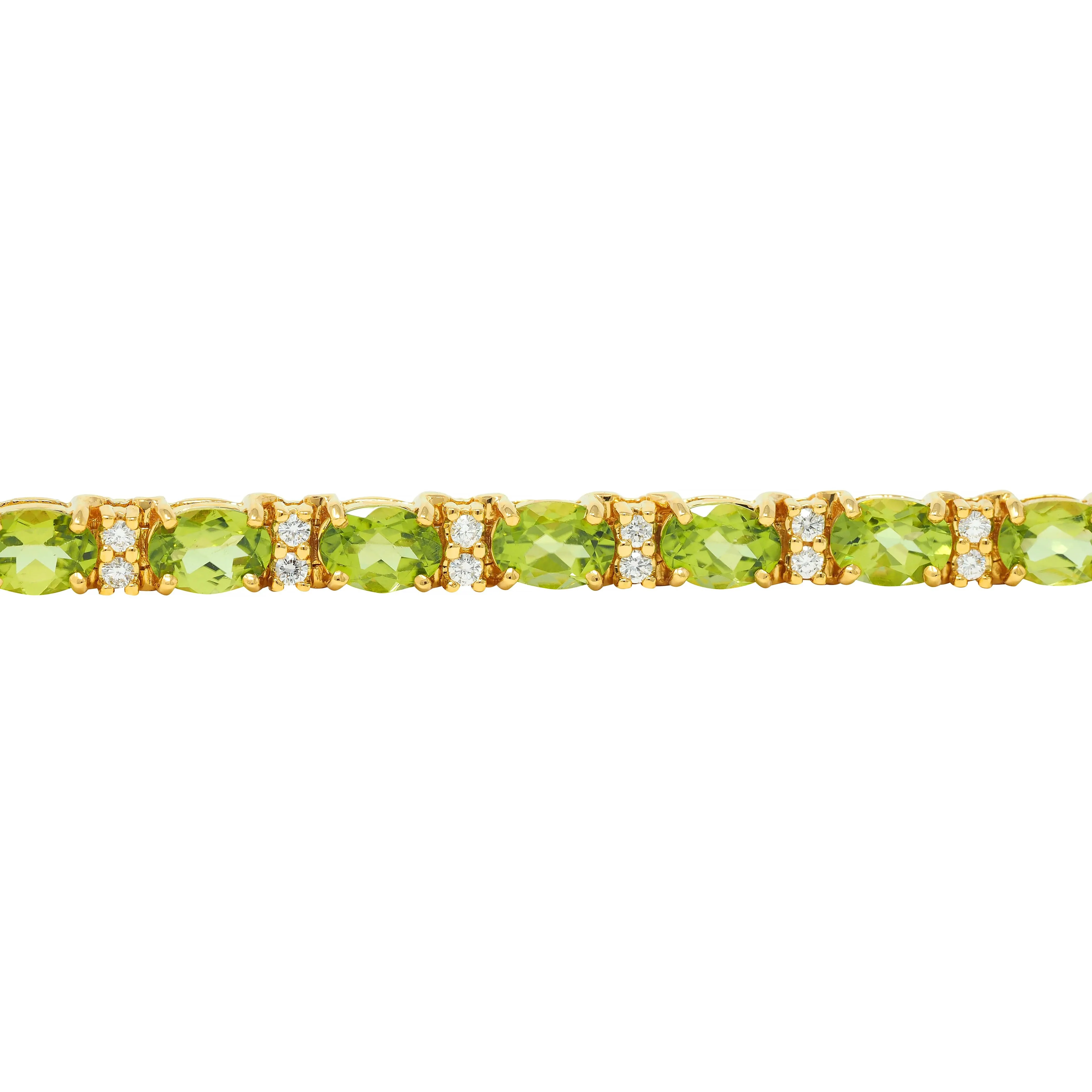 Vintage 20.14 CTW Oval Cut Peridot Diamond 18 Karat Yellow Gold Line Bracelet