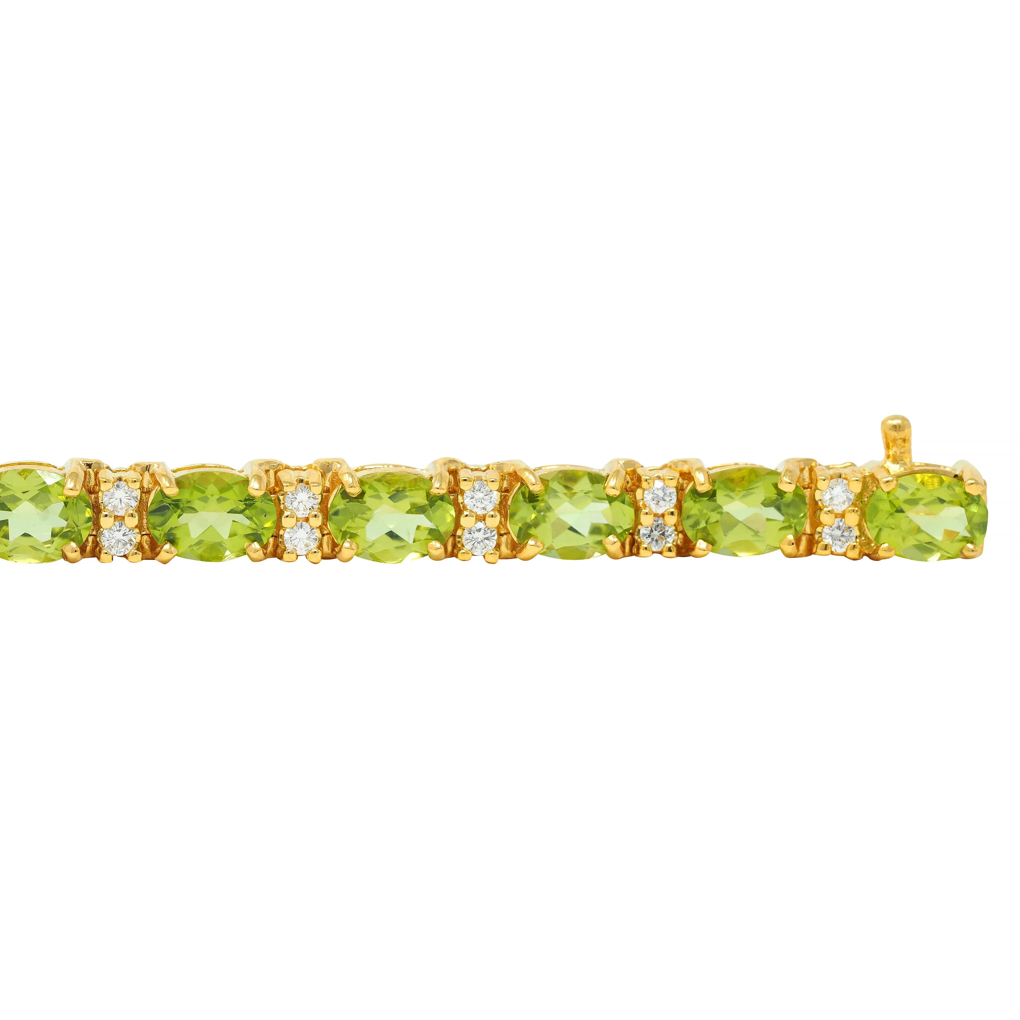 Vintage 20.14 CTW Oval Cut Peridot Diamond 18 Karat Yellow Gold Line Bracelet