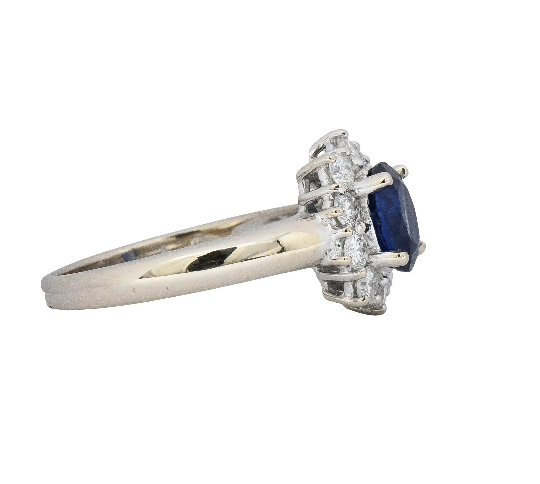 Vintage 2.15 CTW Sapphire Diamond 18 Karat White Gold Cluster Ring