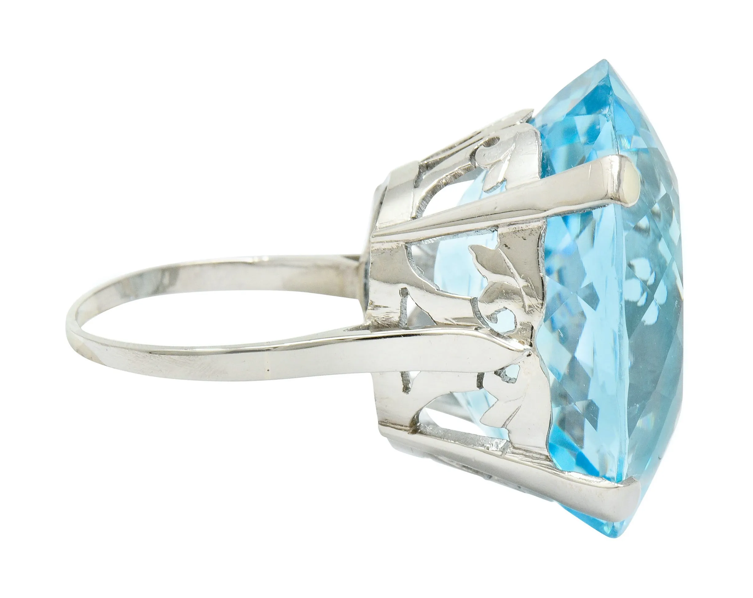 Vintage 39.48 CTW Aquamarine 18 Karat White Gold Statement Ring