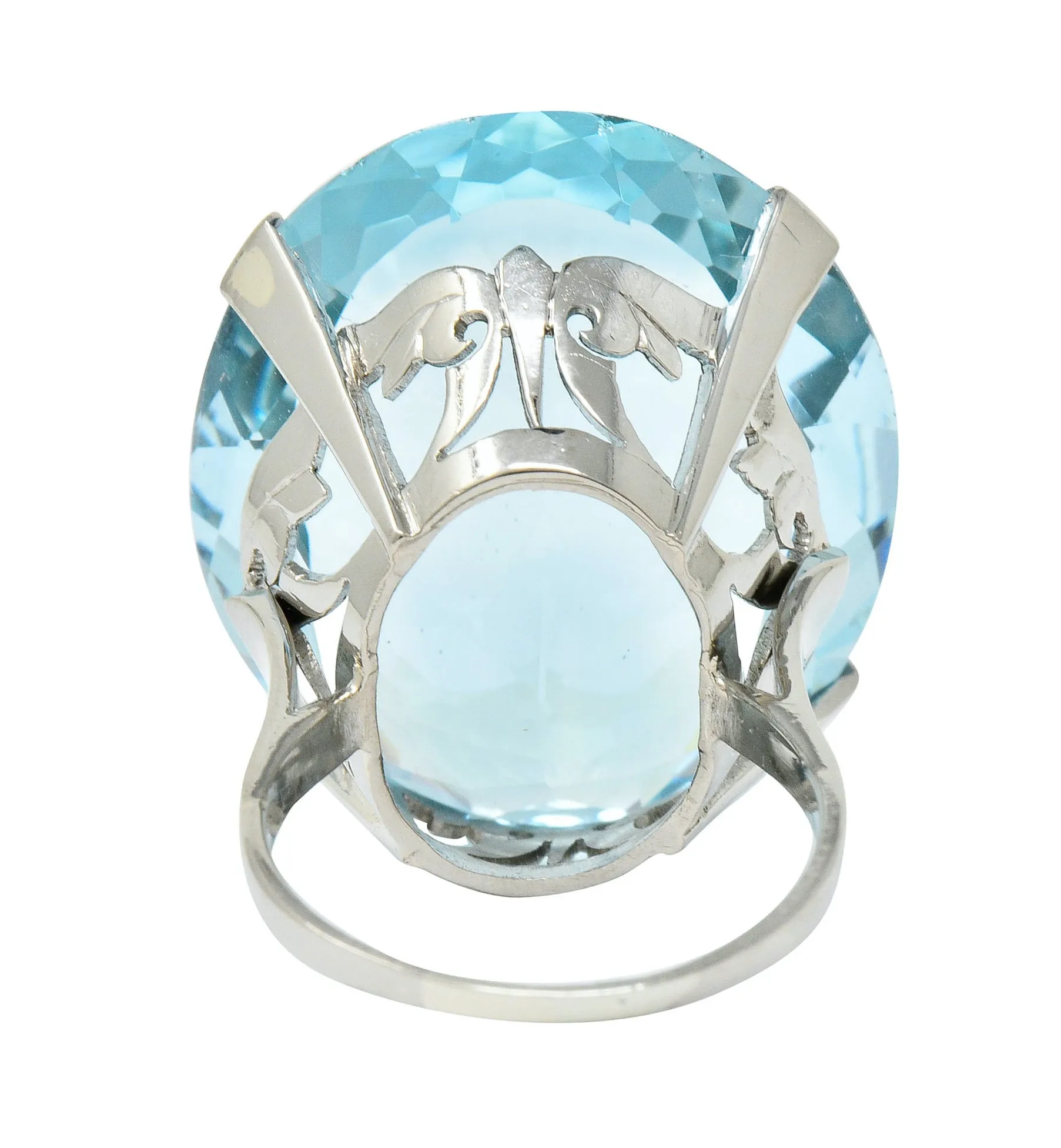 Vintage 39.48 CTW Aquamarine 18 Karat White Gold Statement Ring