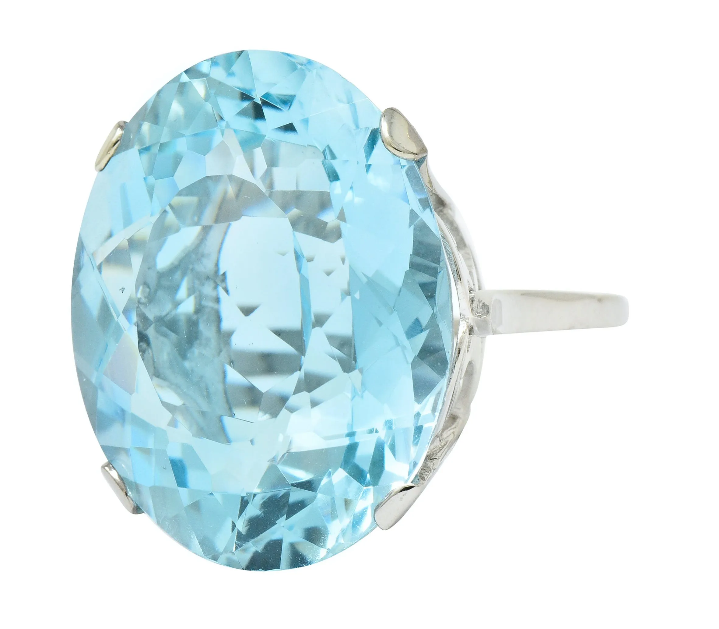 Vintage 39.48 CTW Aquamarine 18 Karat White Gold Statement Ring