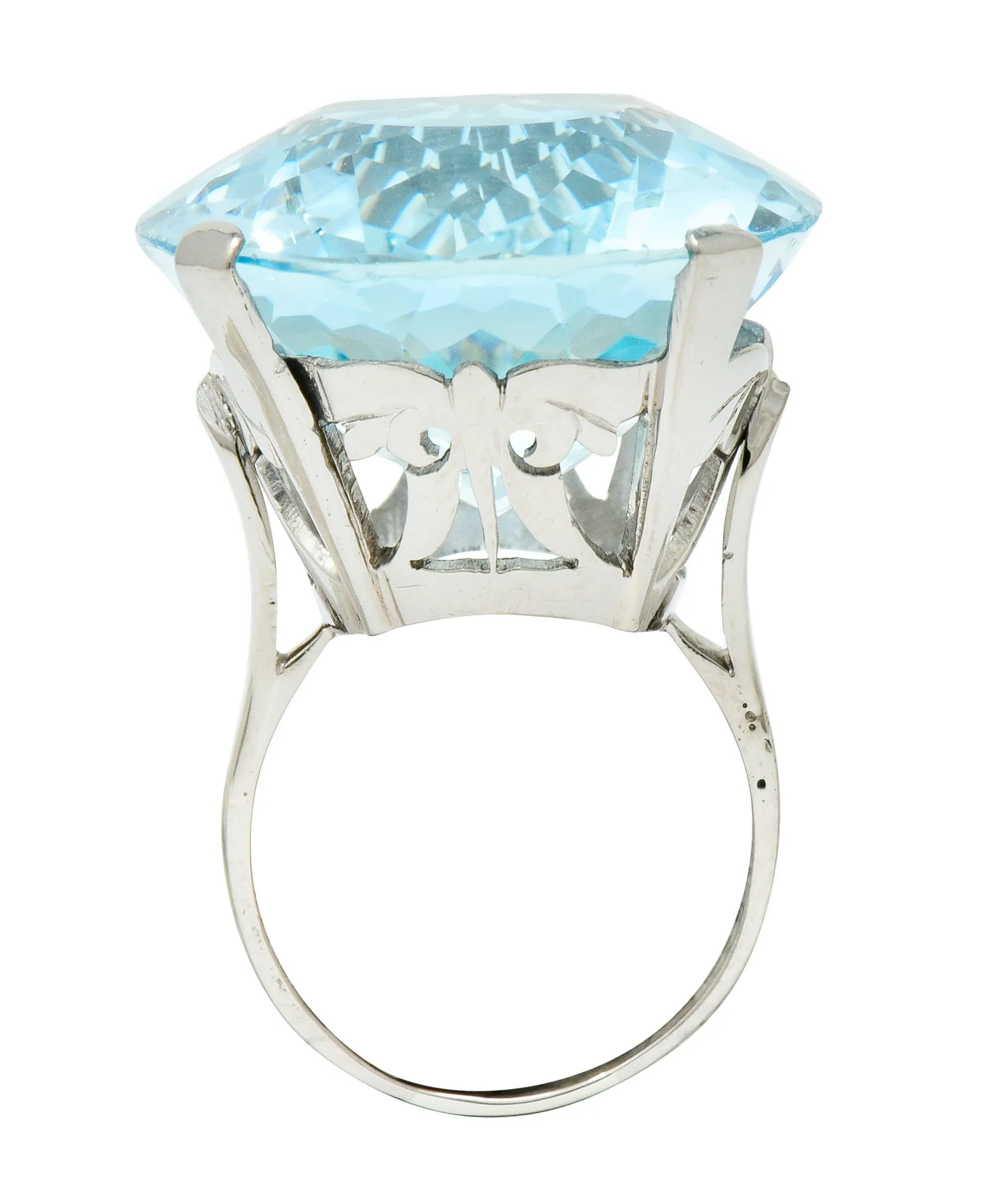 Vintage 39.48 CTW Aquamarine 18 Karat White Gold Statement Ring