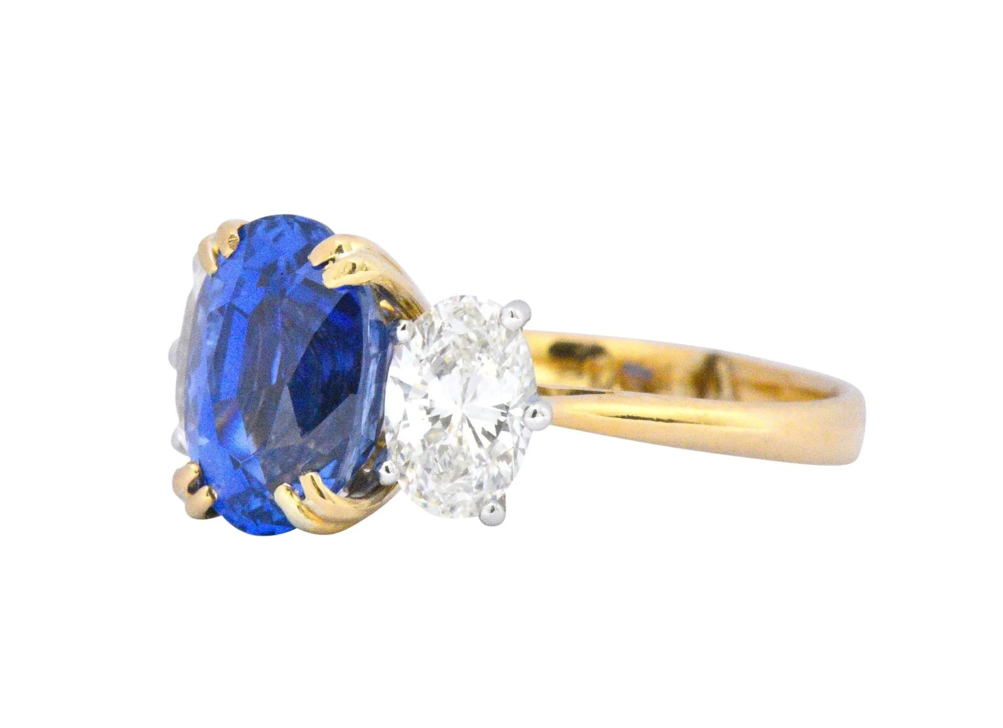 Vintage 4.22 CTW No Heat Natural Sapphire Diamond 18 Karat Gold Ring AGL