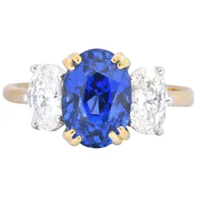 Vintage 4.22 CTW No Heat Natural Sapphire Diamond 18 Karat Gold Ring AGL