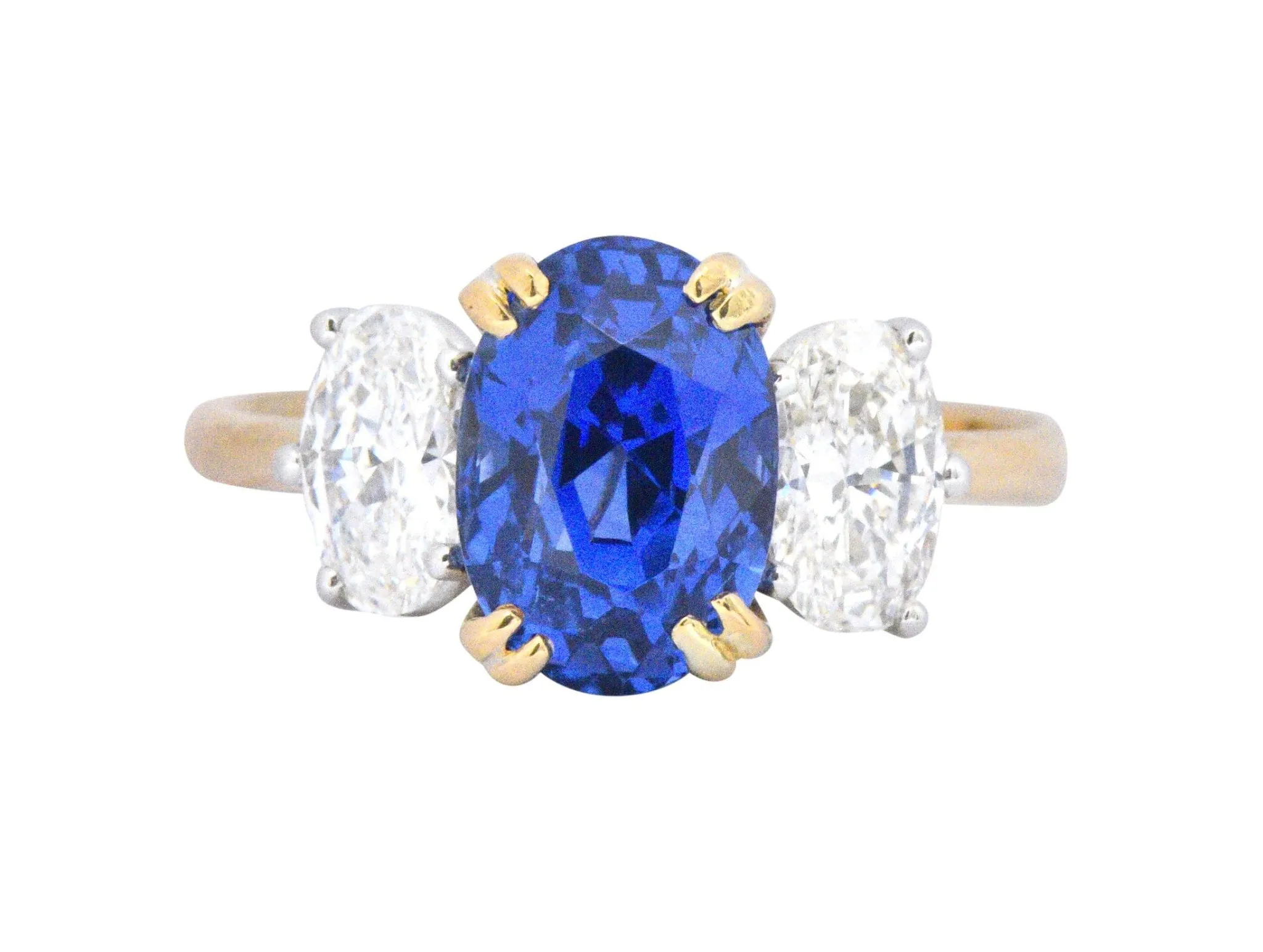 Vintage 4.22 CTW No Heat Natural Sapphire Diamond 18 Karat Gold Ring AGL