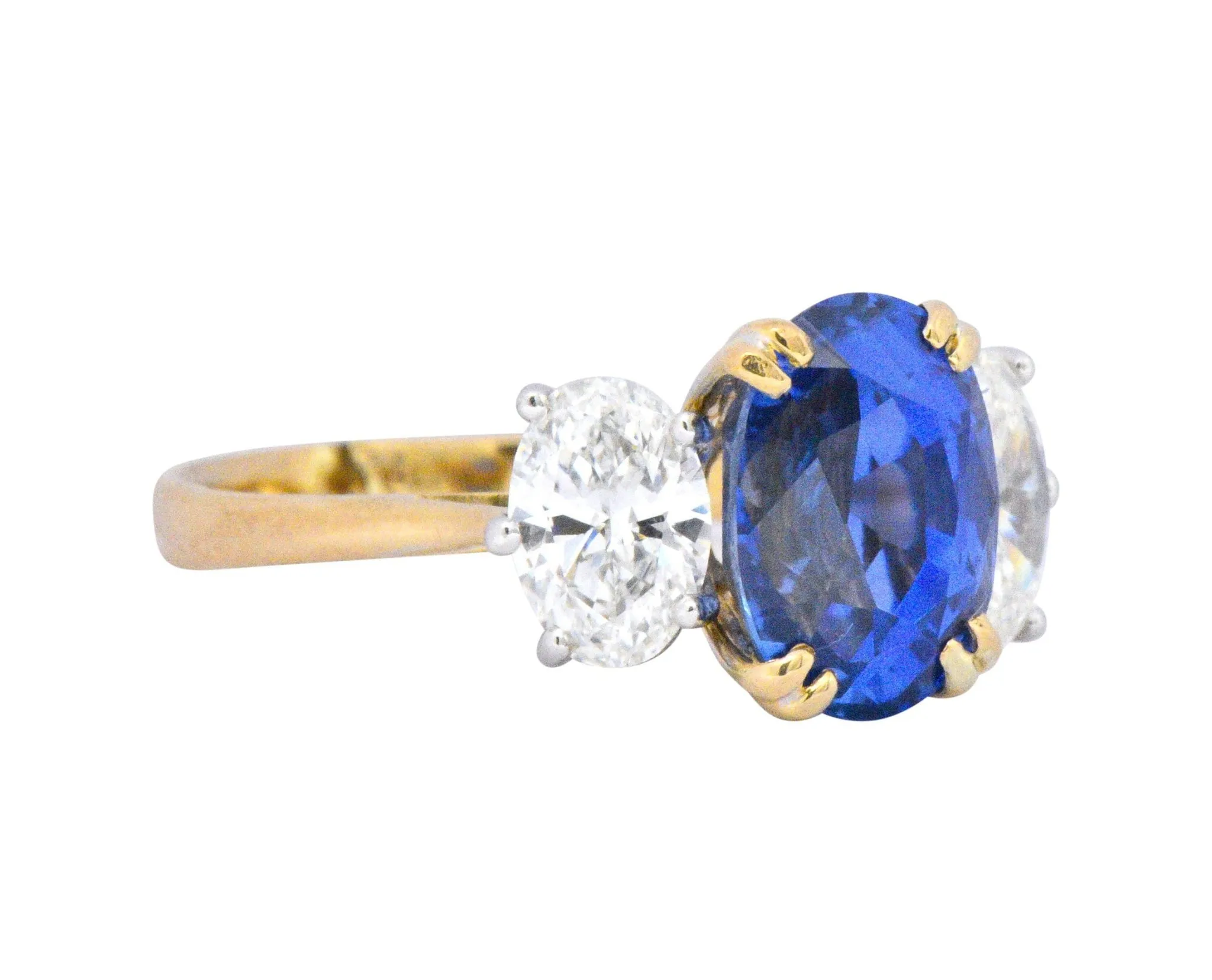 Vintage 4.22 CTW No Heat Natural Sapphire Diamond 18 Karat Gold Ring AGL