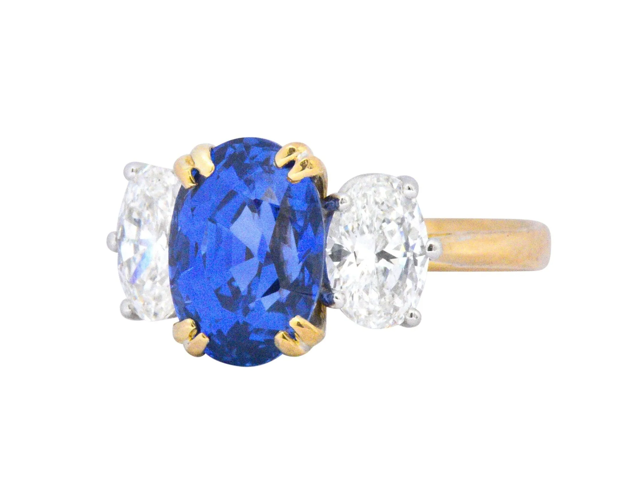 Vintage 4.22 CTW No Heat Natural Sapphire Diamond 18 Karat Gold Ring AGL