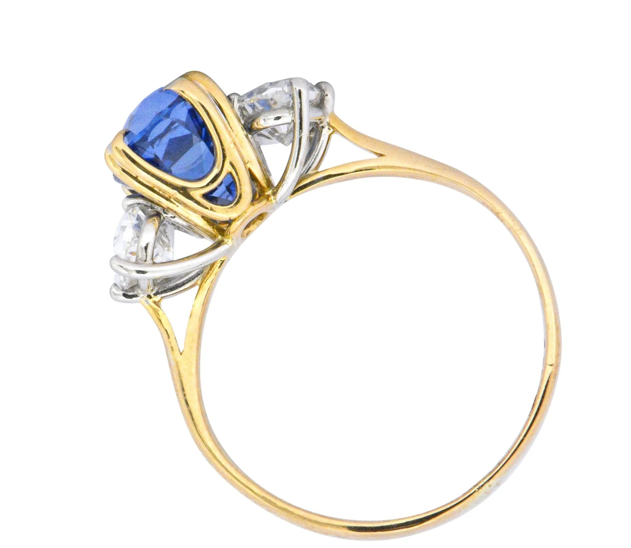 Vintage 4.22 CTW No Heat Natural Sapphire Diamond 18 Karat Gold Ring AGL