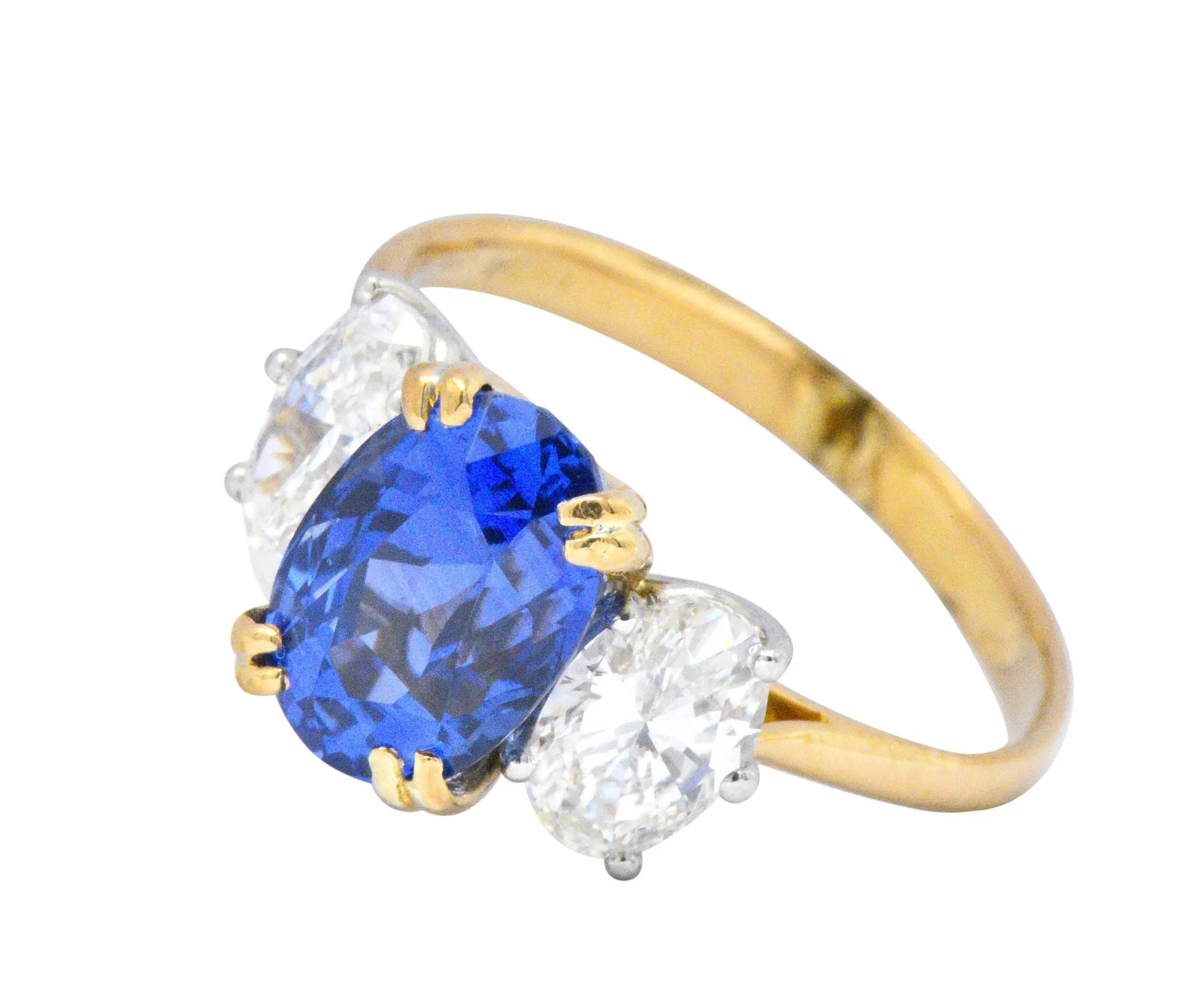 Vintage 4.22 CTW No Heat Natural Sapphire Diamond 18 Karat Gold Ring AGL