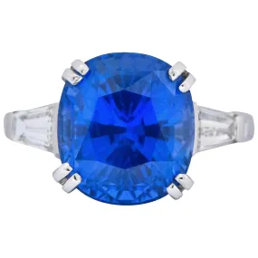 Vintage 8.62 CTW No Heat Ceylon Sapphire Diamond Platinum Ring AGL